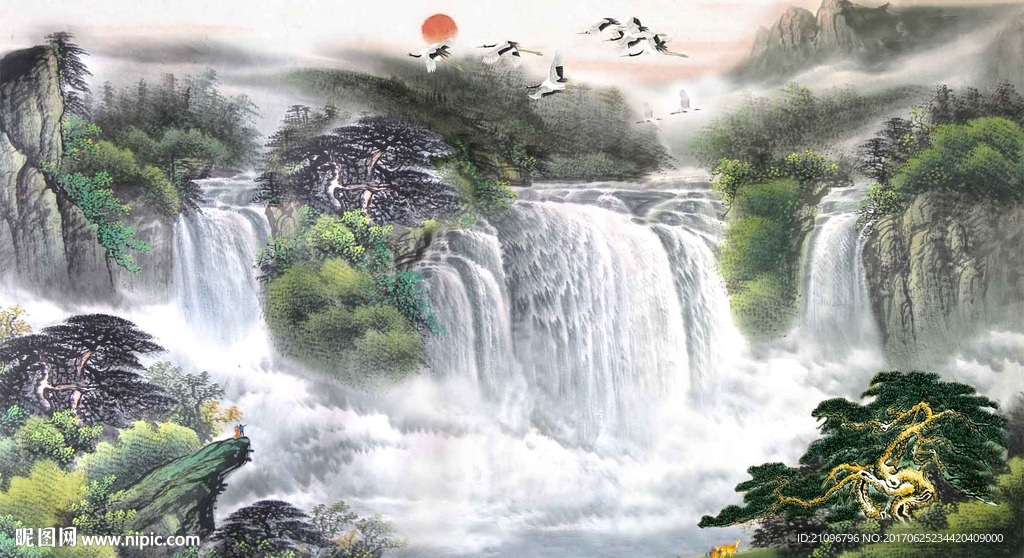 国画山水电视背景墙