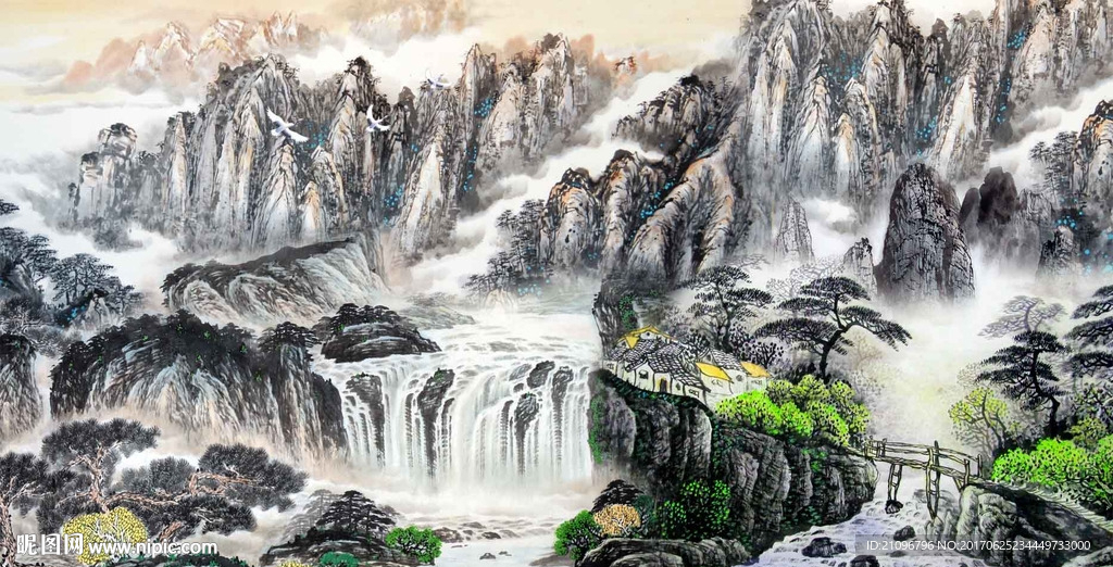 国画山水背景墙