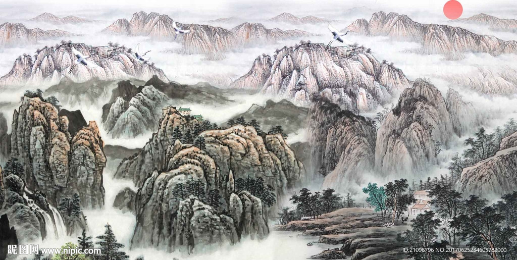 国画山水电视背景墙