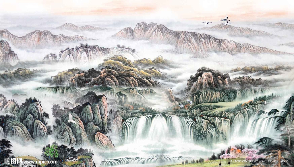 国画山水电视背景墙