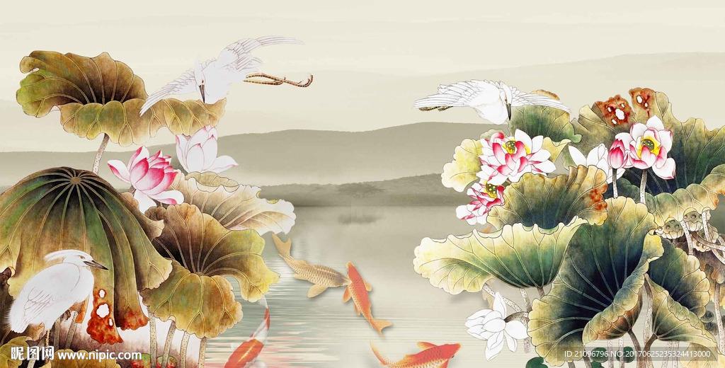 荷花背景墙