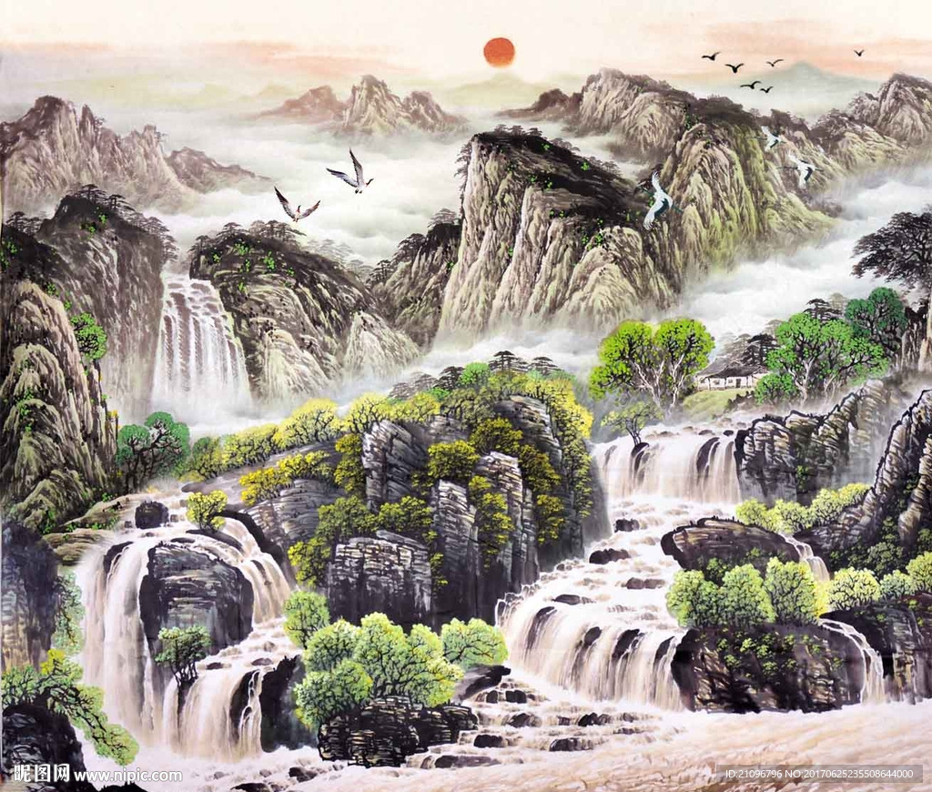 国画山水电视背景墙