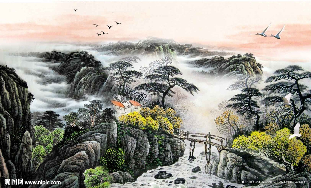 国画山水背景墙