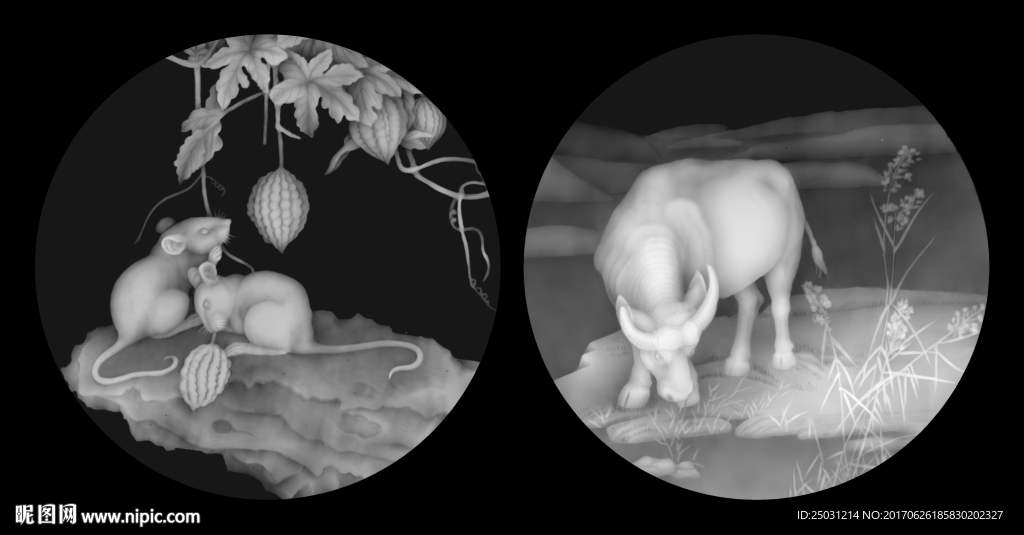 灰度图 十二生肖 鼠牛