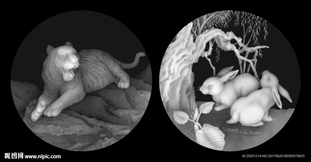 灰度图 十二生肖 虎兔