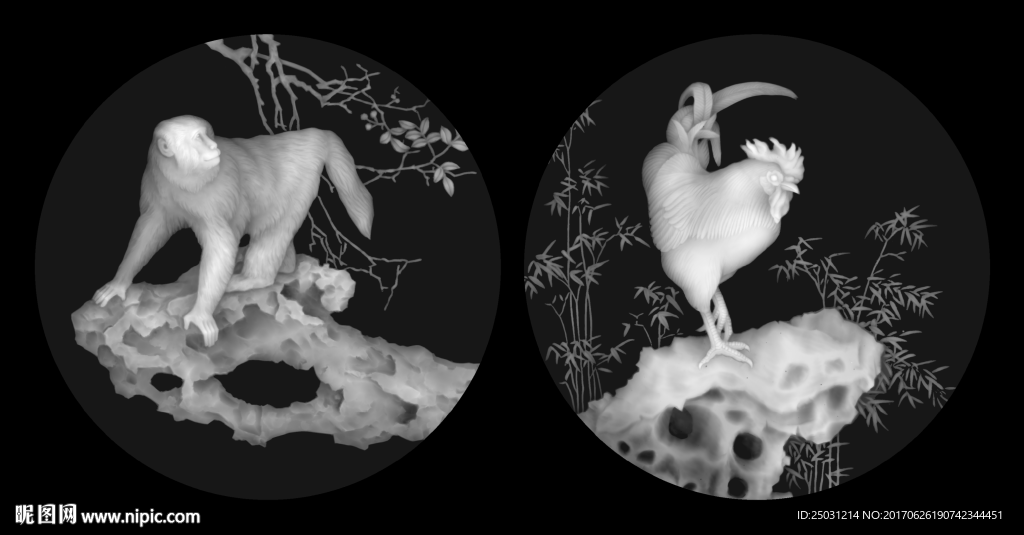 灰度图 十二生肖 猴鸡