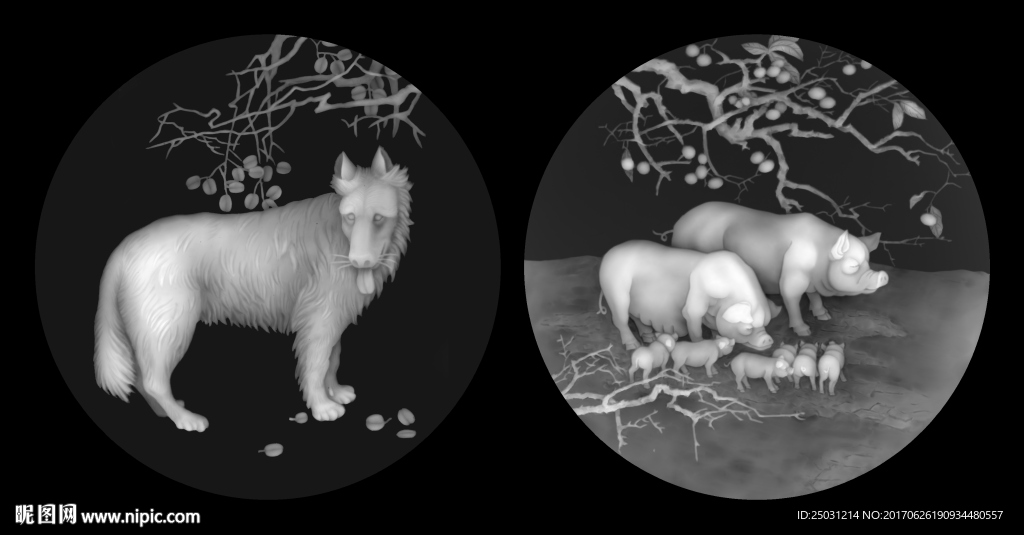 灰度图 十二生肖 狗猪