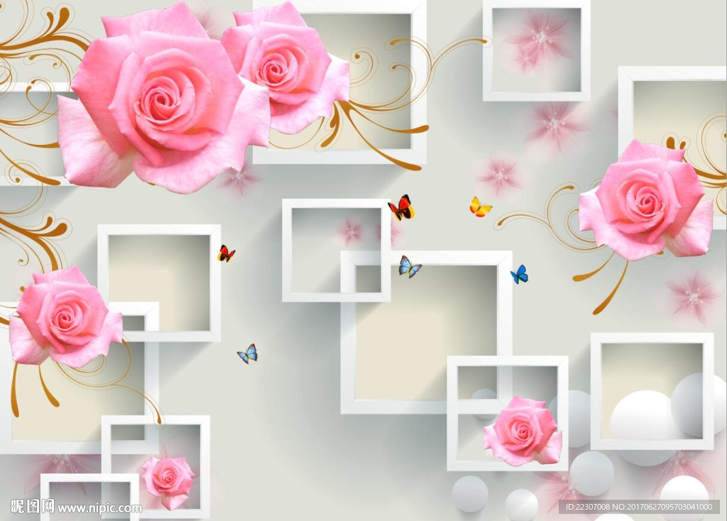 3D方格玫瑰花
