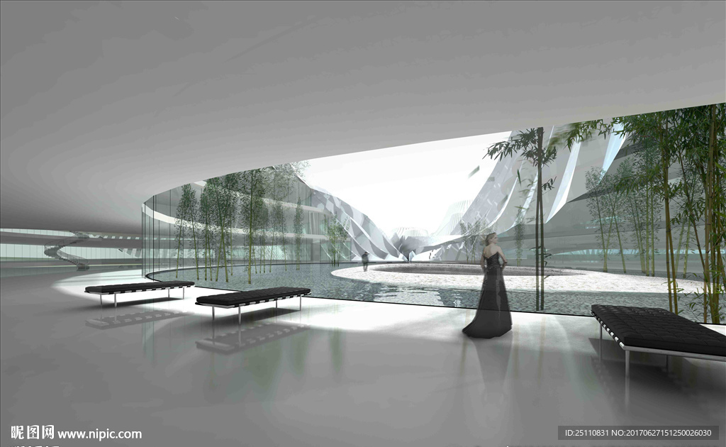 水池竹子景观图