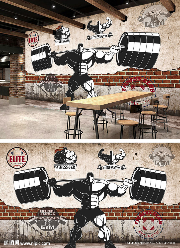 健身健美健体大力士工装背景墙