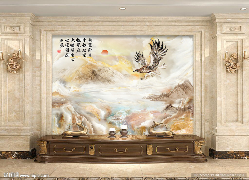 高清高温烧3D石纹山水画浮雕背