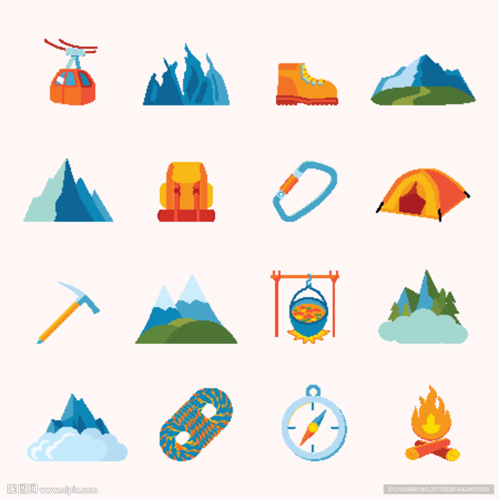 精致矢量登山户外野营图标