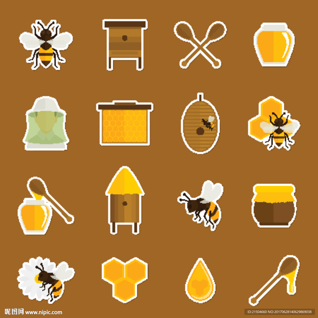 精致矢量蜜蜂养蜂图标