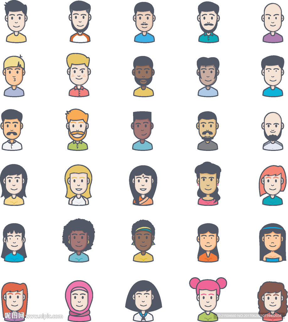 精致矢量各国人物肖像图标