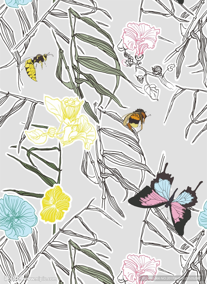 蜜蜂蝴蝶叶子背景图