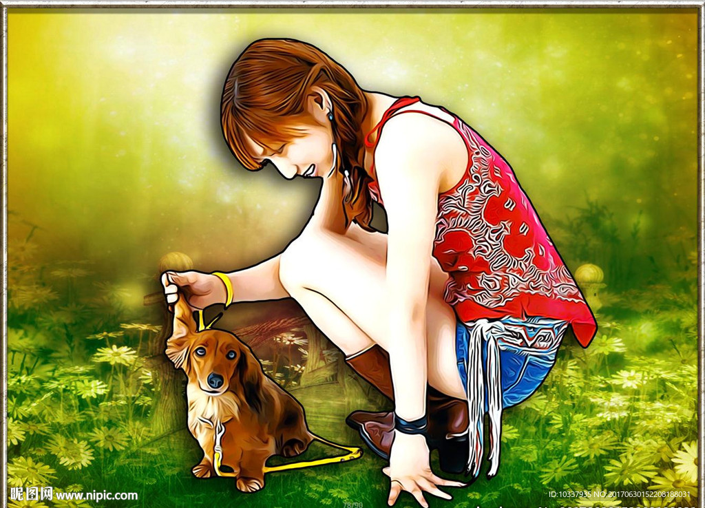少女与狗装饰画