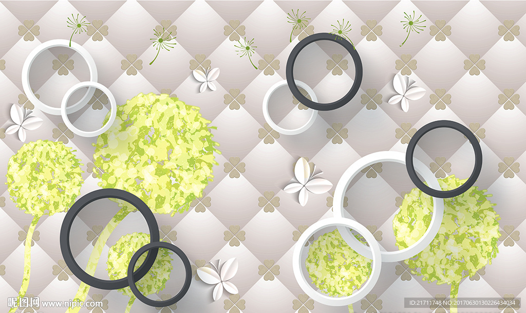 简约圈圈手绘蒲公英软包电视背景