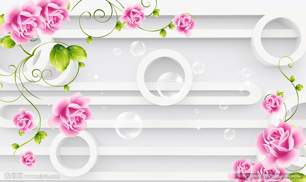 红色玫瑰简约圈圈电视背景墙