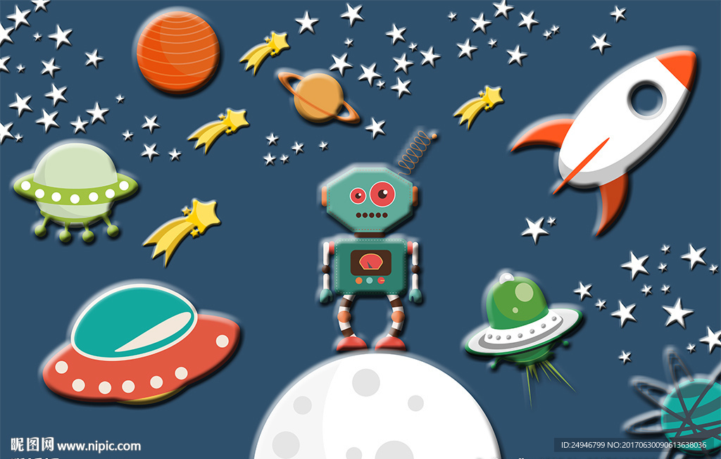 动画外星人儿童卧室背景墙