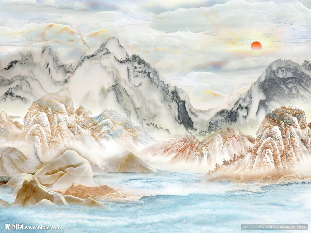 大理石背景墙高山流水大理石纹石