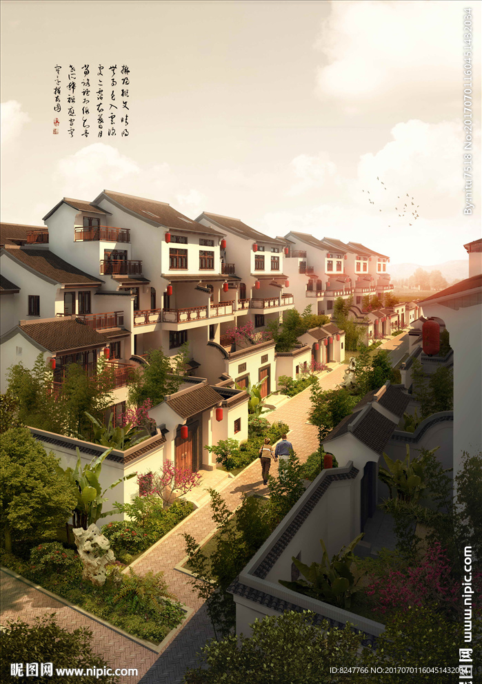 中国风马头墙黄昏建筑住宅