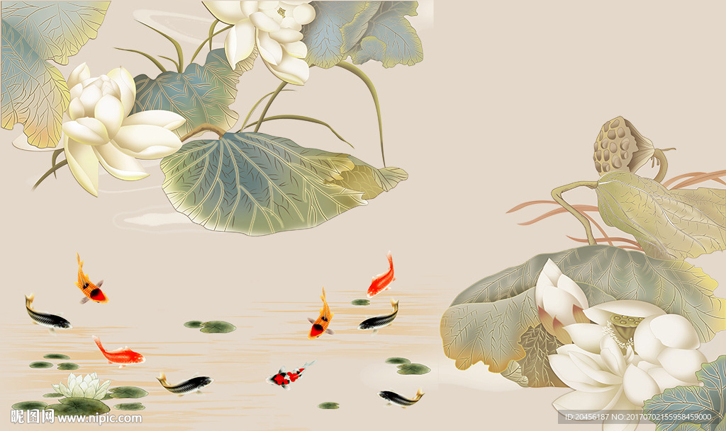3D荷花背景墙