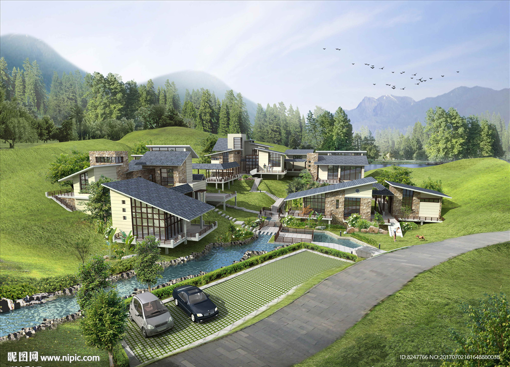 别墅山庄度假景观建筑效果图