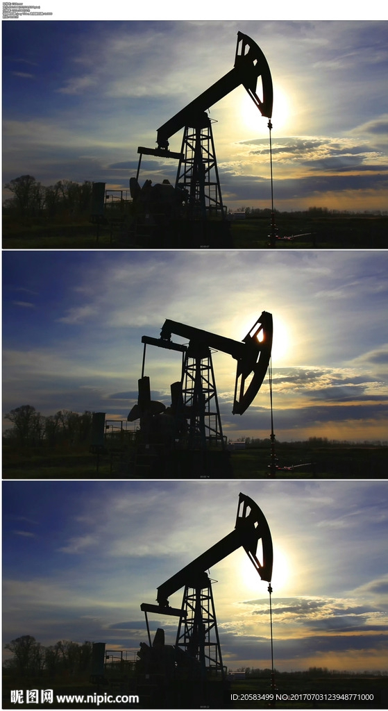 夕阳天空下的石油钻井