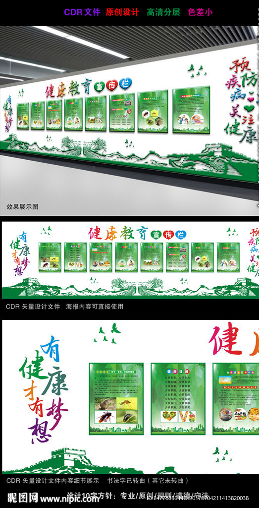 绿色健康教育文化墙布置图