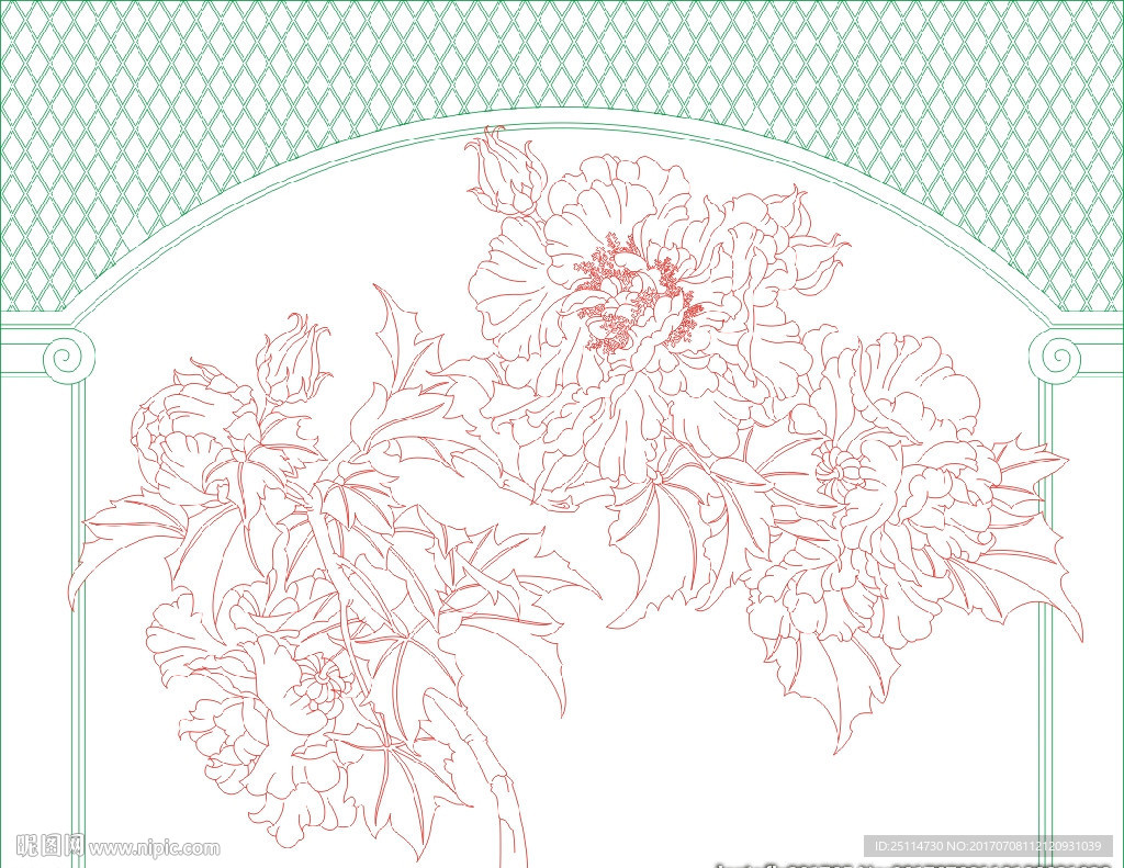 欧式芙蓉花艺术玻璃矢量图