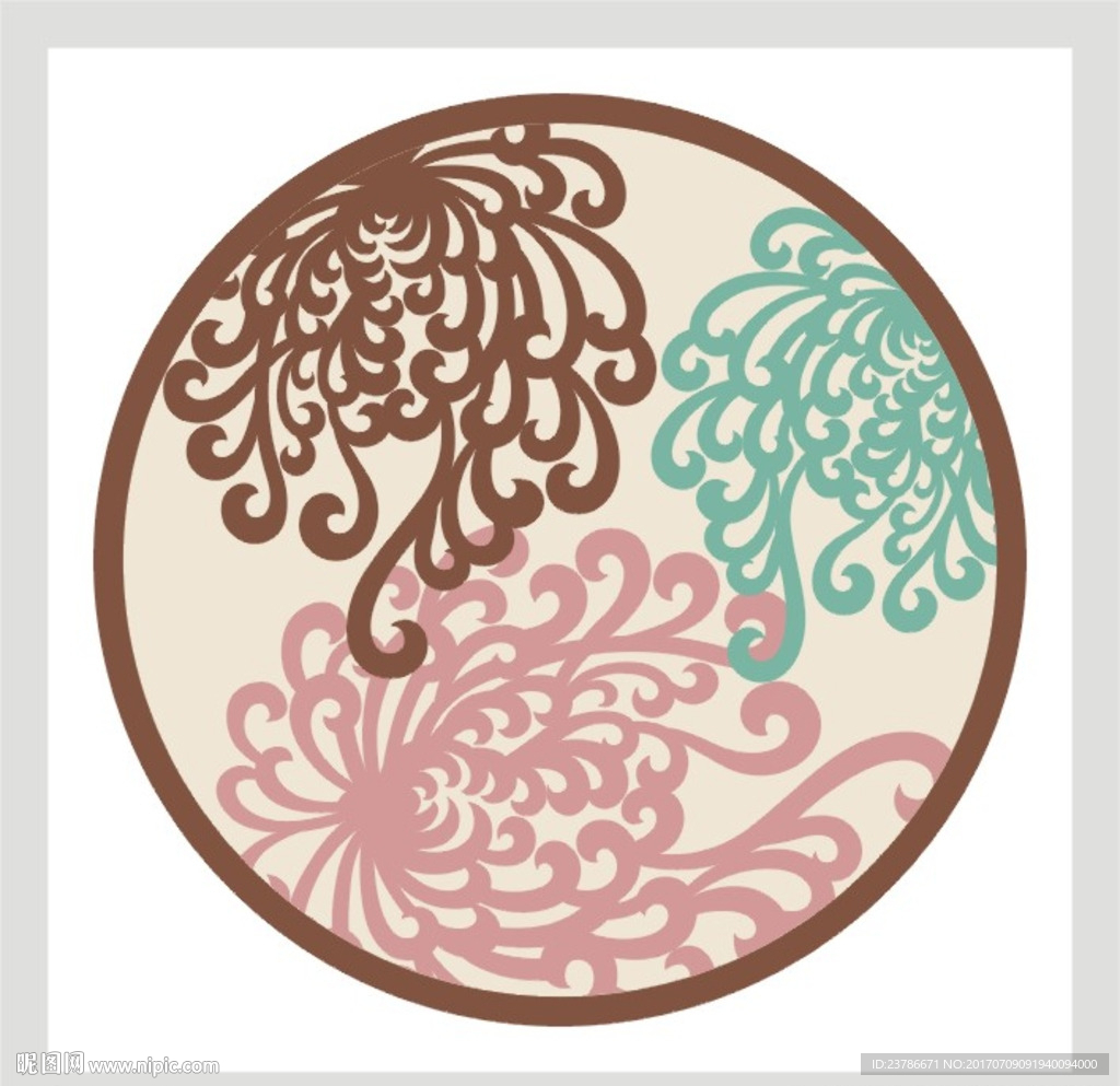 圆形菊花印花图