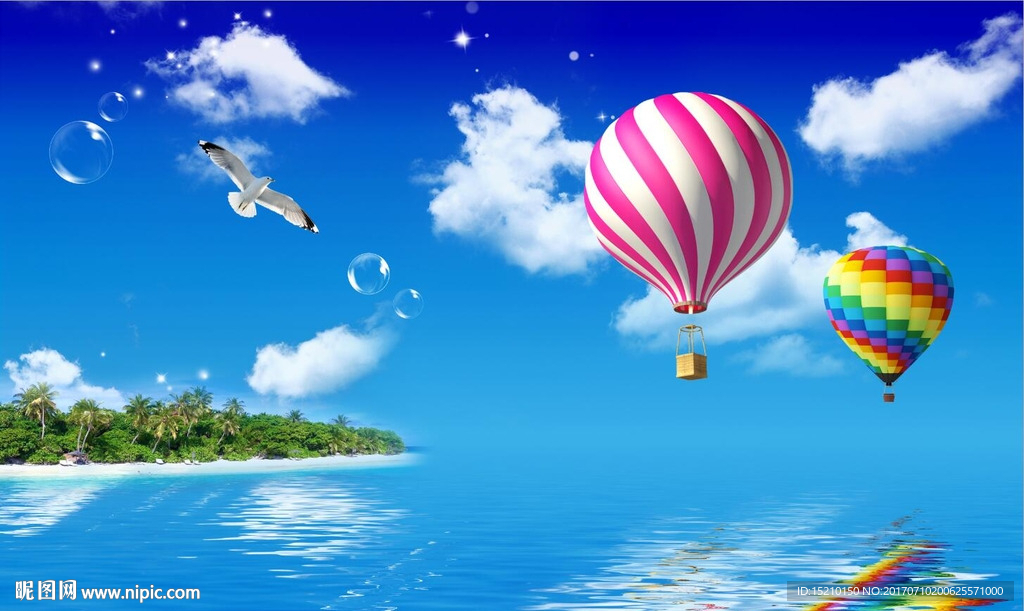 蓝天白云热气球