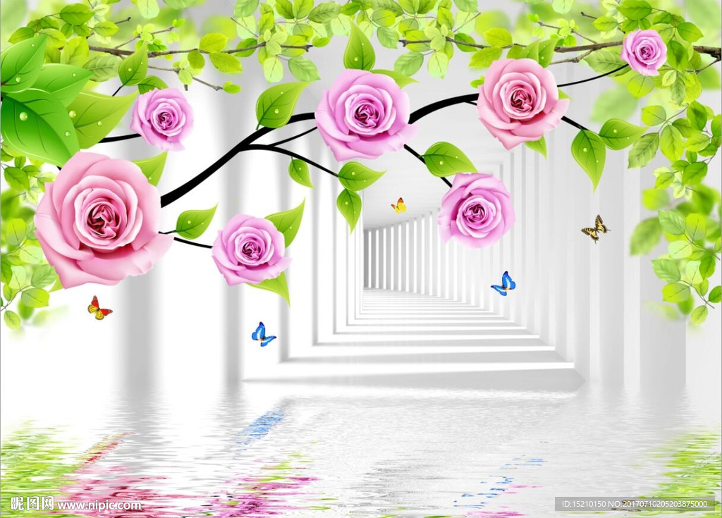 3D空间玫瑰花朵