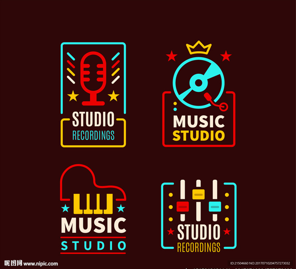 4款彩色精致音乐工作室图标标志