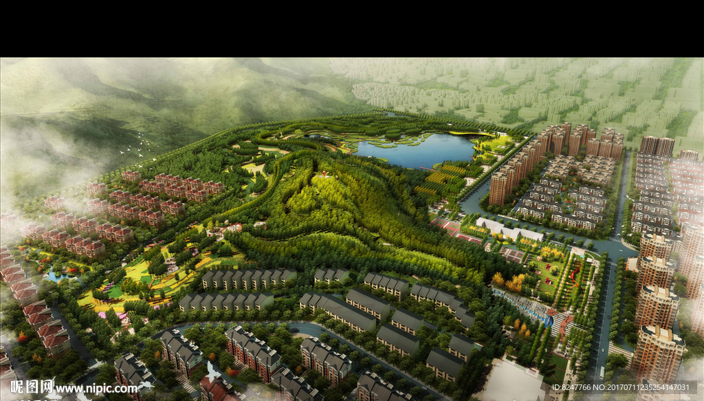 别墅住宅区鸟瞰建筑效果图