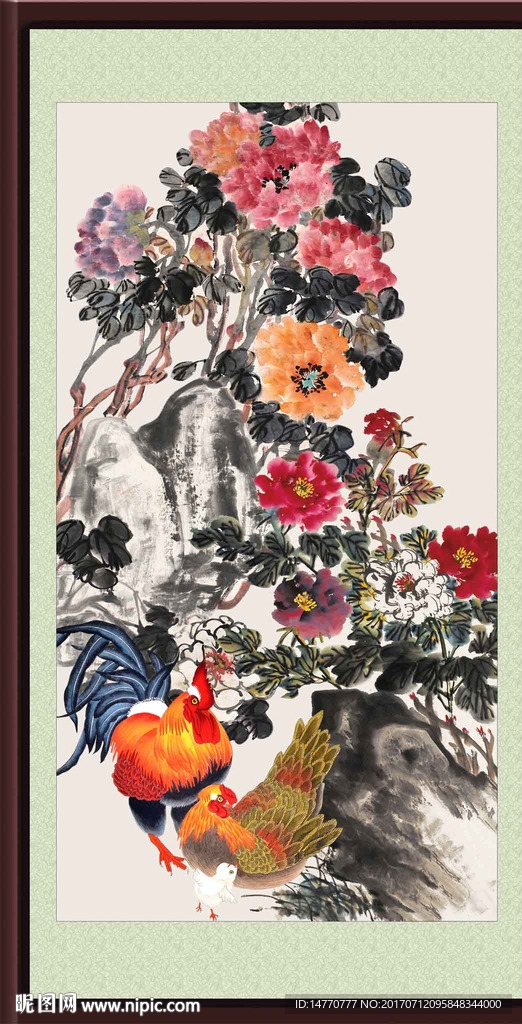 国画牡丹 公鸡图