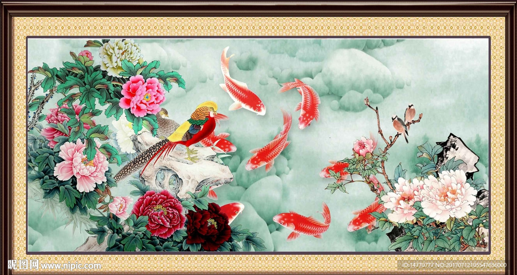 花开富贵九鱼图