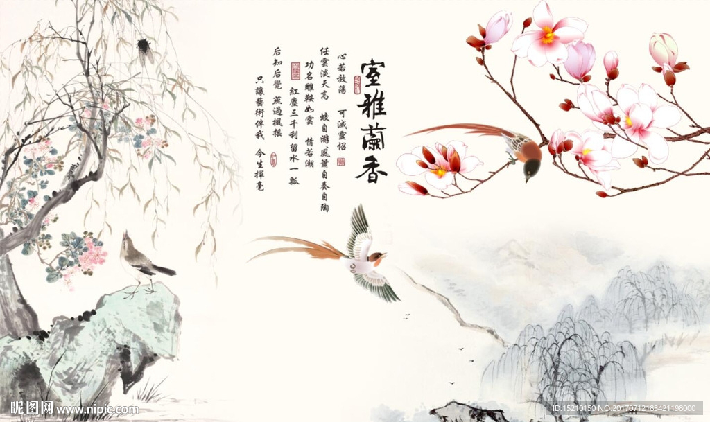 国画玉兰花