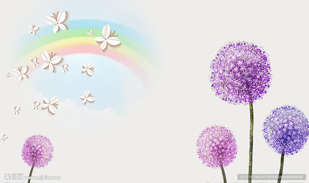 梦幻蒲公英简约蝴蝶彩虹电视背景