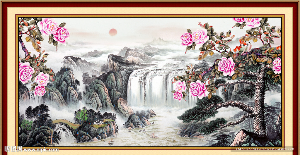 山水国画 花开富贵