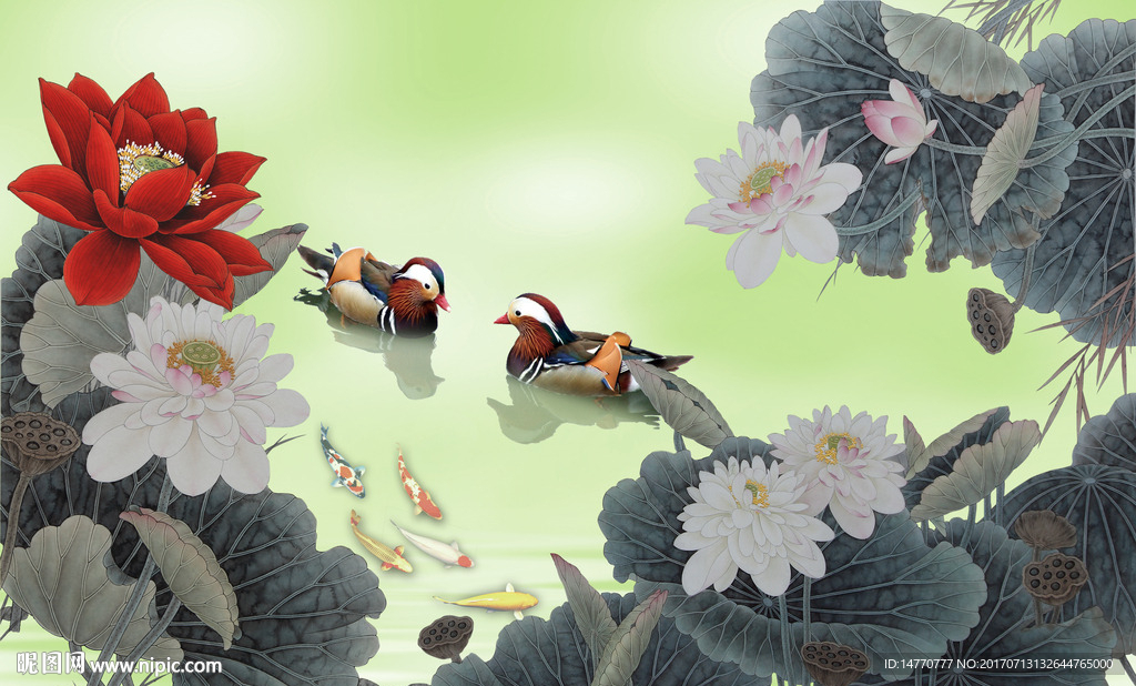 荷花壁画