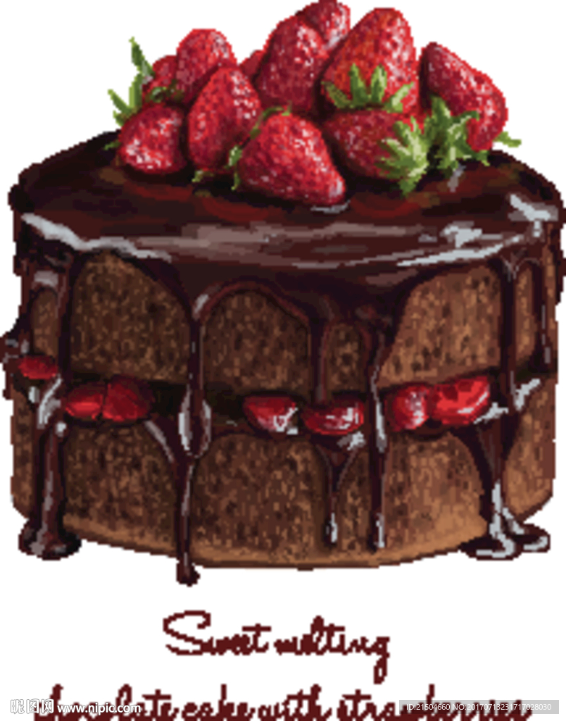 精致矢量手绘巧克力草莓蛋糕