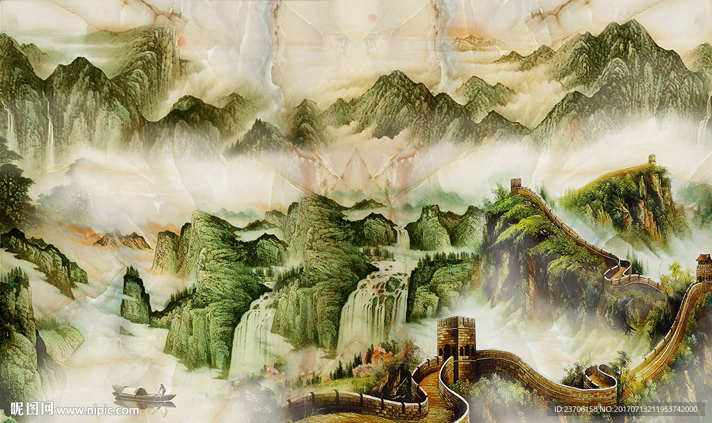 大理石水墨山水画长城背景墙