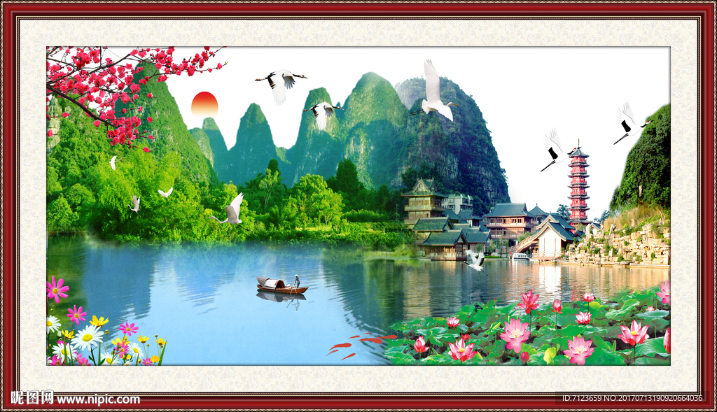 山水风景画 梅花图片