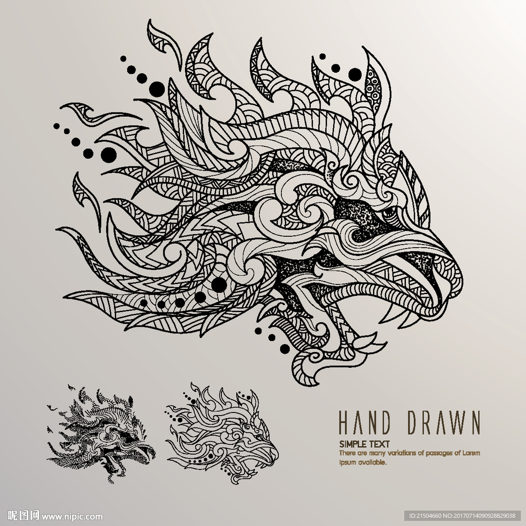 精致矢量手绘泰国龙头图标插画