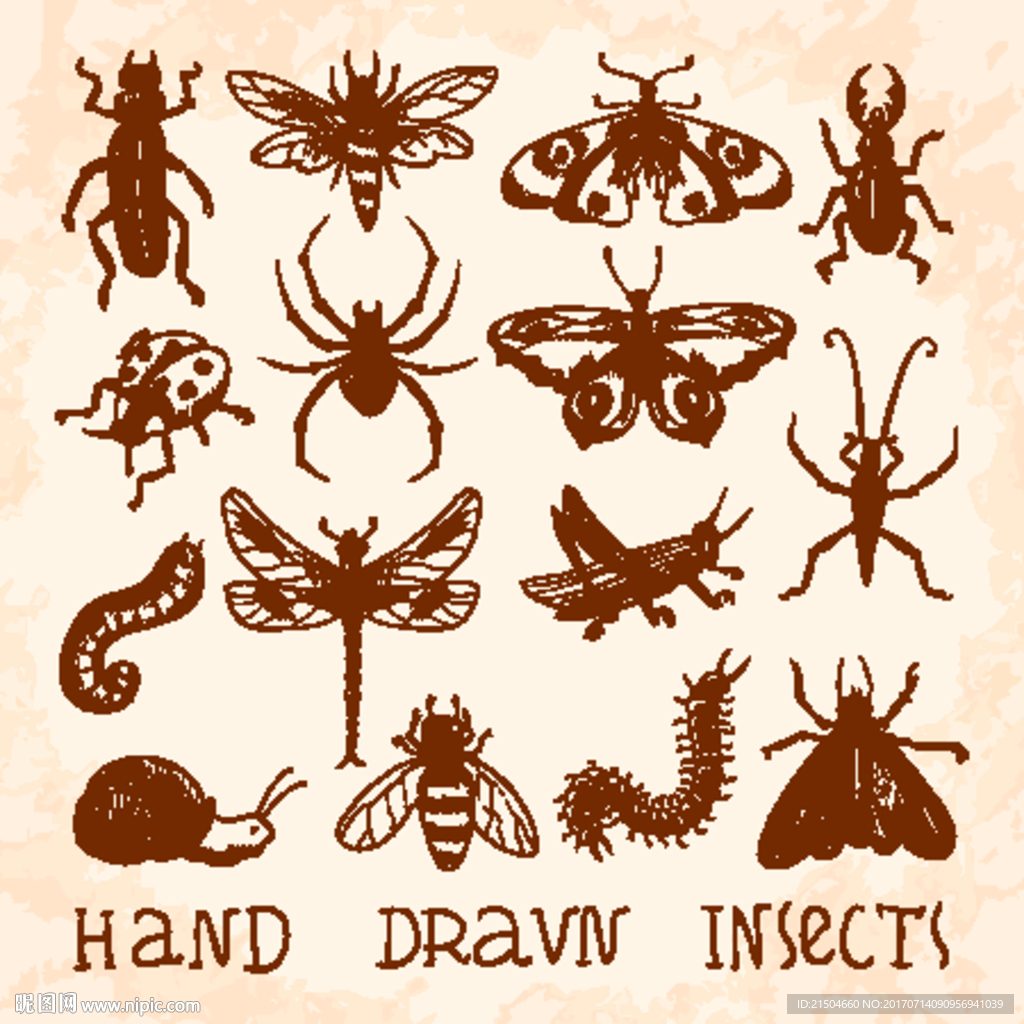 精致矢量手绘昆虫图标形象