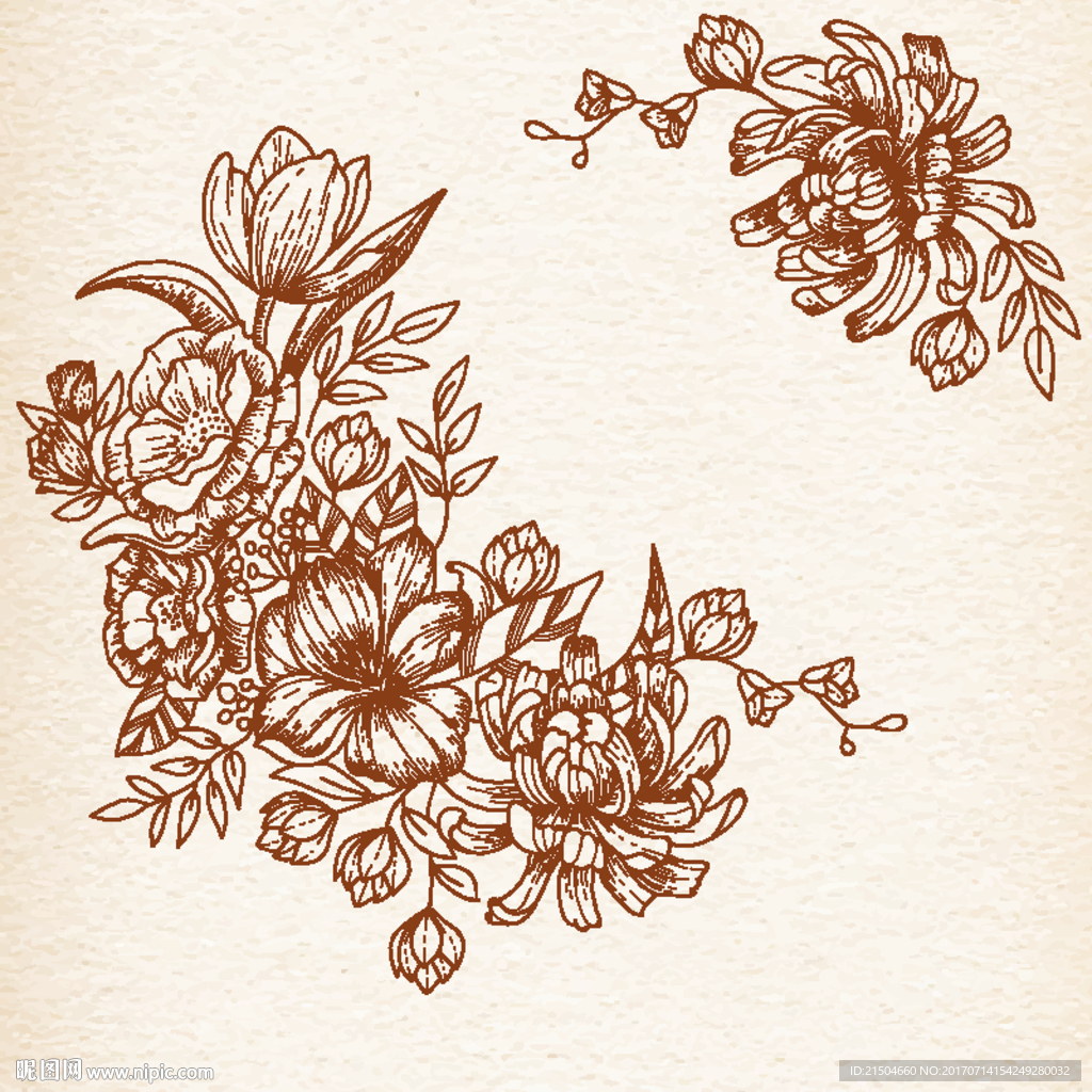 精致矢量手绘花卉插画底纹