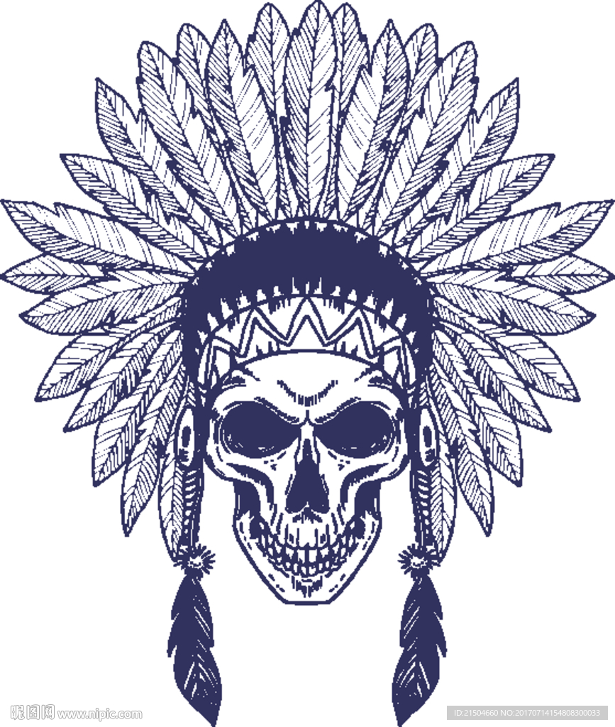 精致矢量印第安骷髅手绘矢量素材