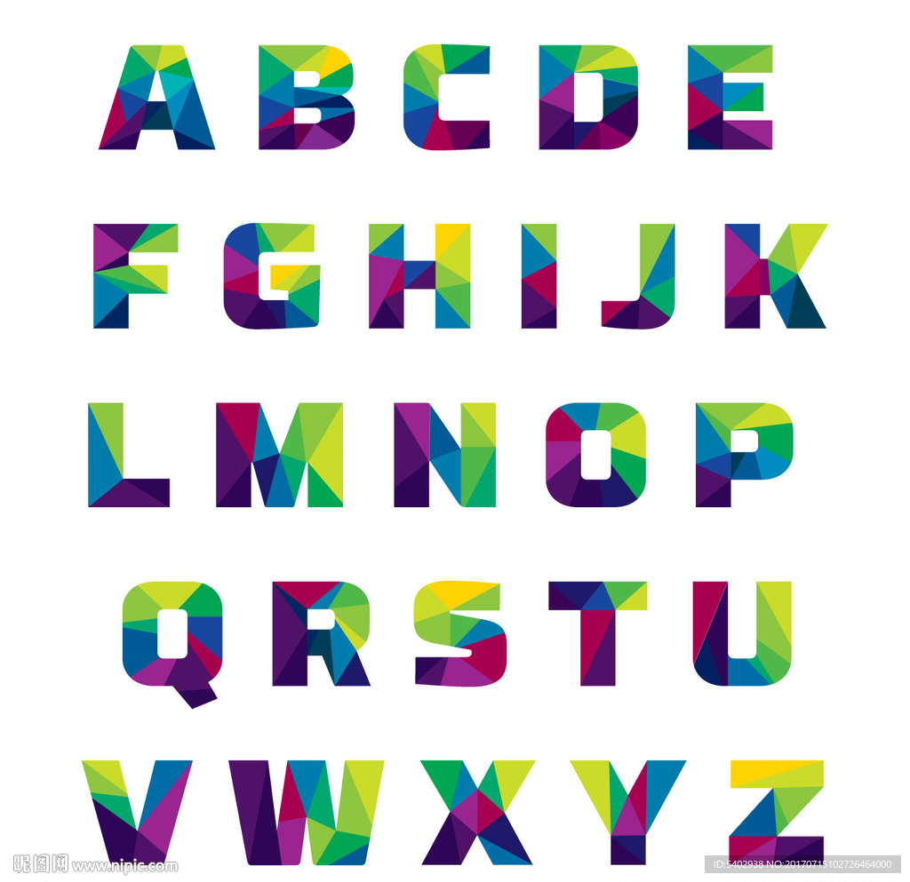 多边拼接彩色矢量字母