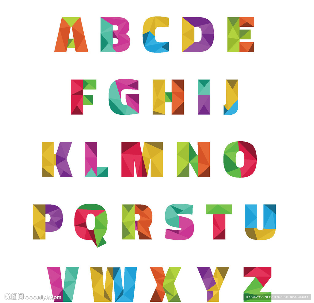 英文拼接彩色矢量字母